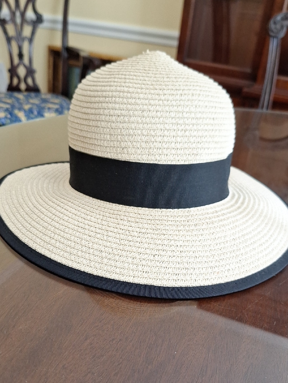 Classic Wide-Brim Straw Sun Hat with Black Trim
